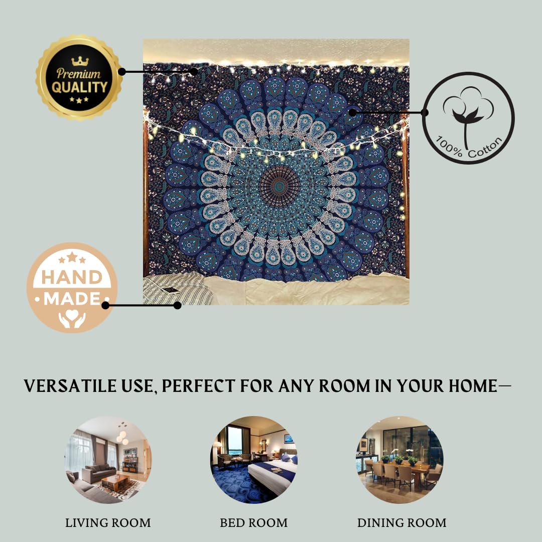 Bless International Handmade Indian hippie Bohemian Psychedelic Peacock Mandala Wall hanging College Dorm Beach Throws Table Cloth Bedding Tapestry (Maroon Yellow, Queen(84x90Inches)(215x230Cms)) - Image 6