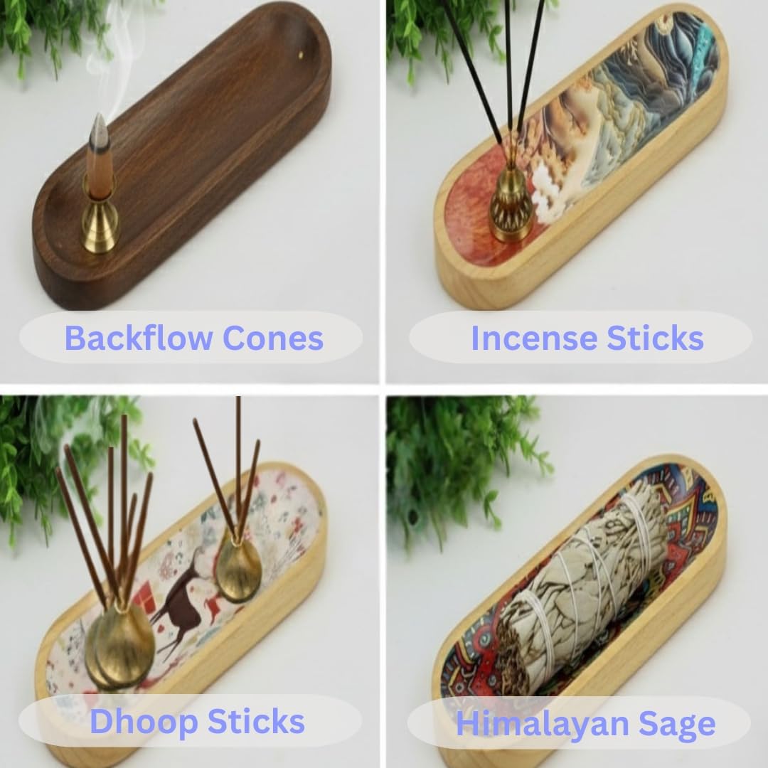 Bless-International Traditional-Handmade-Tray-Burner Wooden-Trat-Incense-Stick-Holder Ash-Catcher-Stand for-Aromatherapy-Meditation-Yoga (Beautiful Mountains, 11x4x1.22 Inches) - Image 5