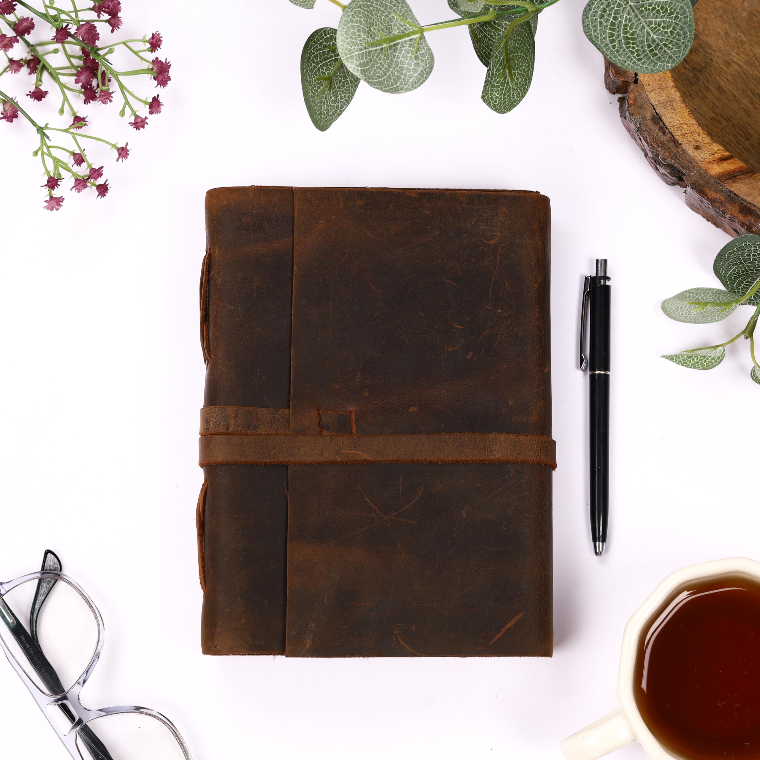Bless International Vintage-Rustic-Leather-Bound-Journal-Spell-Book 8"X6"-300-Pages-Handmade-Paper-Diary-Gifts Writing-Drawing-Sketchbook-Travel Daily-Notepad-For-Men-And-Women (Dark Brown) - Image 5